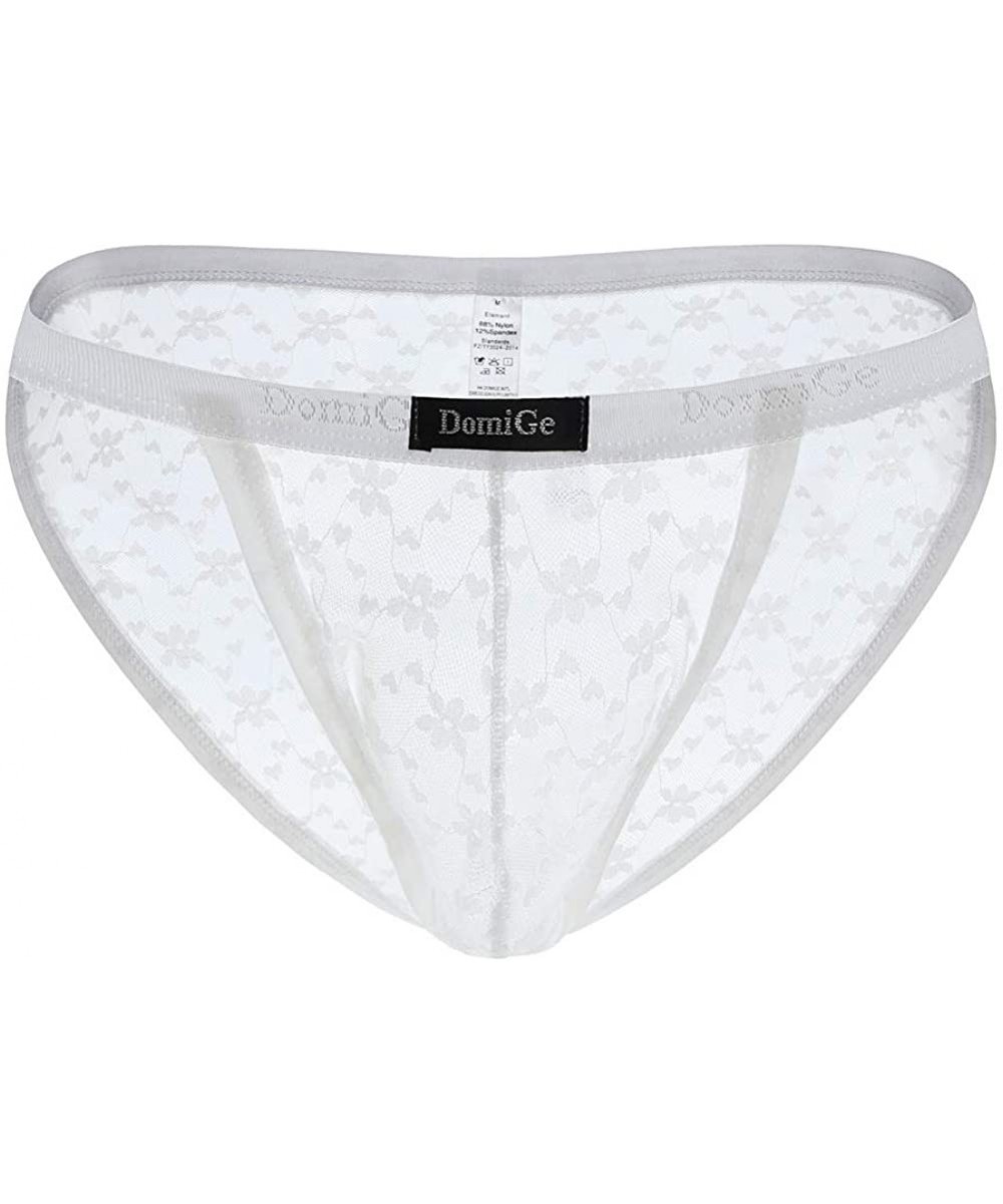 Briefs Men's Mesh Briefs Lace Hollow U Convex Transparent Breathable Pants - White - C918W6XK70L