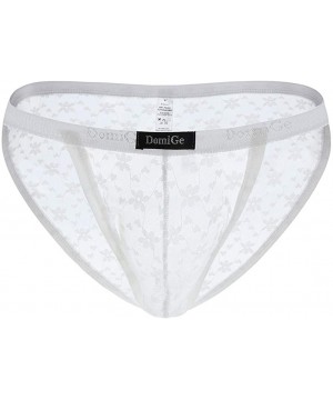 Briefs Men's Mesh Briefs Lace Hollow U Convex Transparent Breathable Pants - White - C918W6XK70L