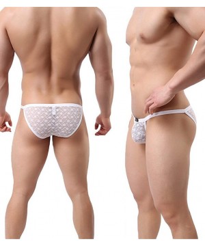 Briefs Men's Mesh Briefs Lace Hollow U Convex Transparent Breathable Pants - White - C918W6XK70L