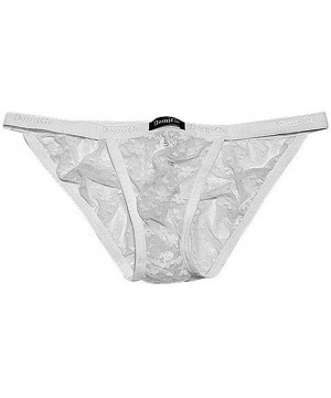 Briefs Men's Mesh Briefs Lace Hollow U Convex Transparent Breathable Pants - White - C918W6XK70L