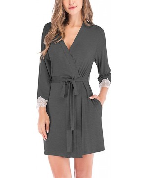 Robes Women's Short Knit Modal Lightweight Kimono Robe Bathrobe with Side Pockets - Dark Grey - CV198NAMADS