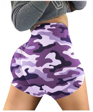 Baby Dolls & Chemises Women's High Waist Leggings Camouflage Sports Tight Yoga Shorts - Purple - C8198RMD080