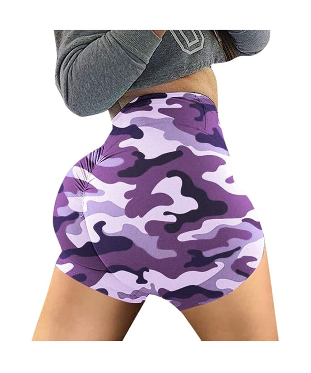 Baby Dolls & Chemises Women's High Waist Leggings Camouflage Sports Tight Yoga Shorts - Purple - C8198RMD080