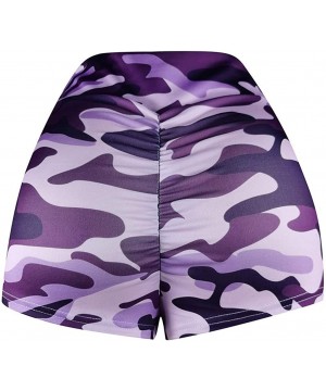 Baby Dolls & Chemises Women's High Waist Leggings Camouflage Sports Tight Yoga Shorts - Purple - C8198RMD080