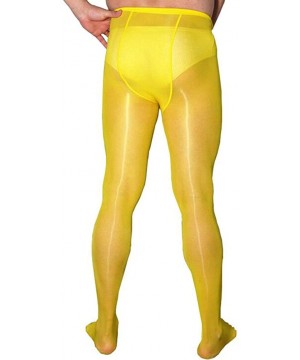 Trunks Men's Sexy Shiny Glossy Pantyhose Bodystocking Tights Sheer Nylon Sheath Underwear - Yellow(closed Sheath) - CG18ZC4IQUX