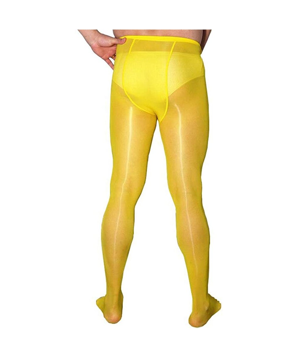 Trunks Men's Sexy Shiny Glossy Pantyhose Bodystocking Tights Sheer Nylon Sheath Underwear - Yellow(closed Sheath) - CG18ZC4IQUX