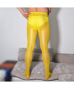 Trunks Men's Sexy Shiny Glossy Pantyhose Bodystocking Tights Sheer Nylon Sheath Underwear - Yellow(closed Sheath) - CG18ZC4IQUX