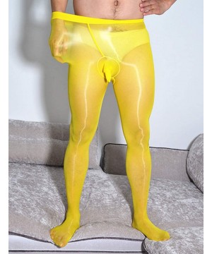 Trunks Men's Sexy Shiny Glossy Pantyhose Bodystocking Tights Sheer Nylon Sheath Underwear - Yellow(closed Sheath) - CG18ZC4IQUX