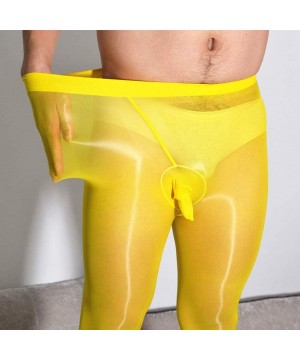 Trunks Men's Sexy Shiny Glossy Pantyhose Bodystocking Tights Sheer Nylon Sheath Underwear - Yellow(closed Sheath) - CG18ZC4IQUX