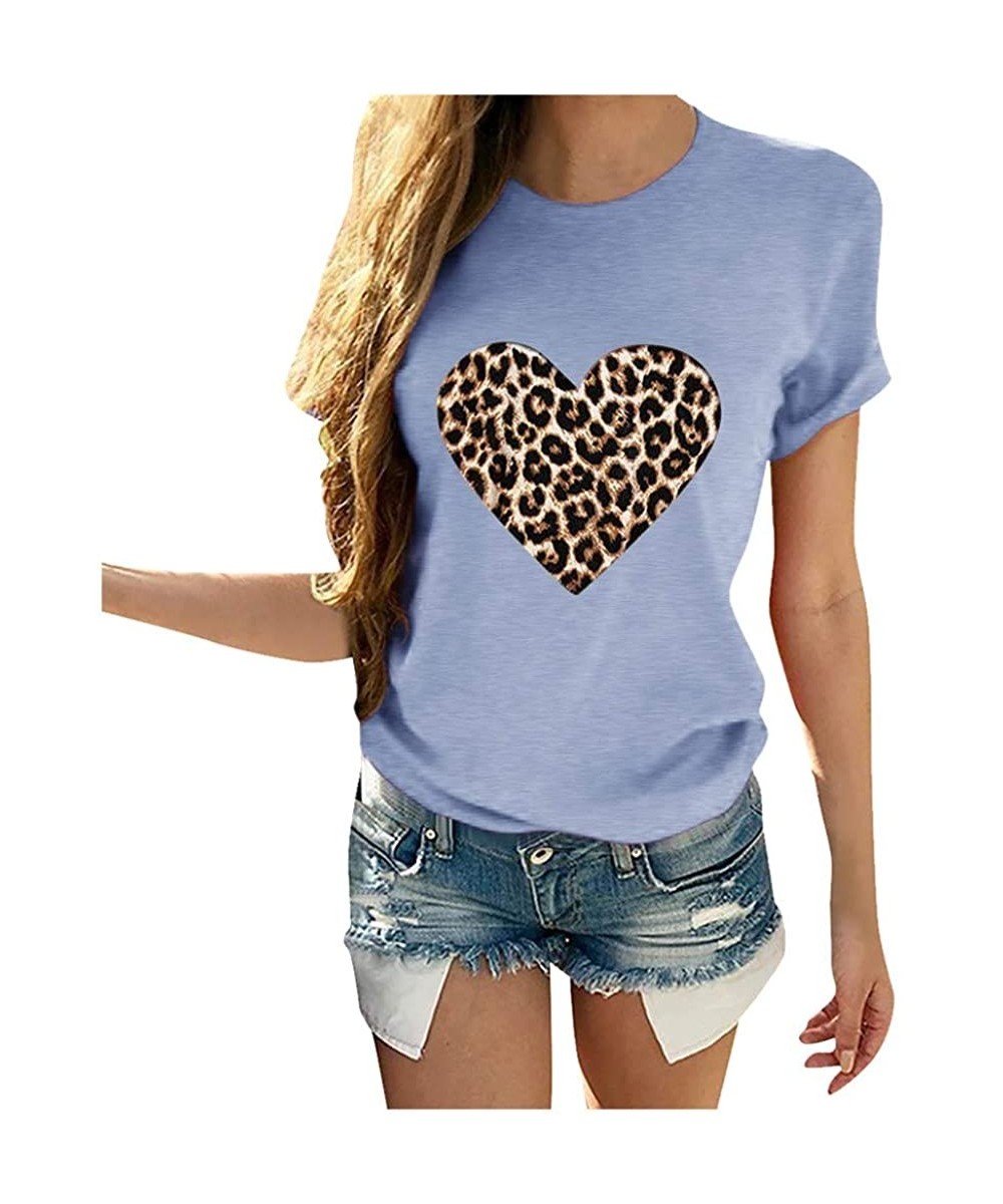 Thermal Underwear Women's Short Sleeve Tee Shirt Valentine's Day Casual Heart Print Blouse Round Neck Daily Tops T-Shirt - Gr...