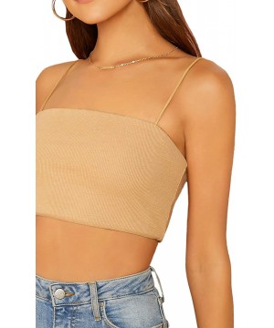 Camisoles & Tanks Women's Sexy Spaghetti Strap Sleeveless Vest Crop Cami Top - Khaki - CD18YEY00G6