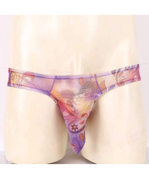 G-Strings & Thongs Men's Sheer Underwear G-String Thong Sissy Bulge Pouch Panties Transparent Briefs Lingerie - Purple Type B...