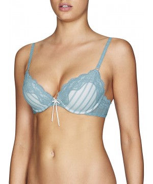 Bras Women's Mesh & Lace Demi Contour Bra - Ladies Sexy Lingerie - Adriatic Blue/ Silver Peony - C618HGSTI9C