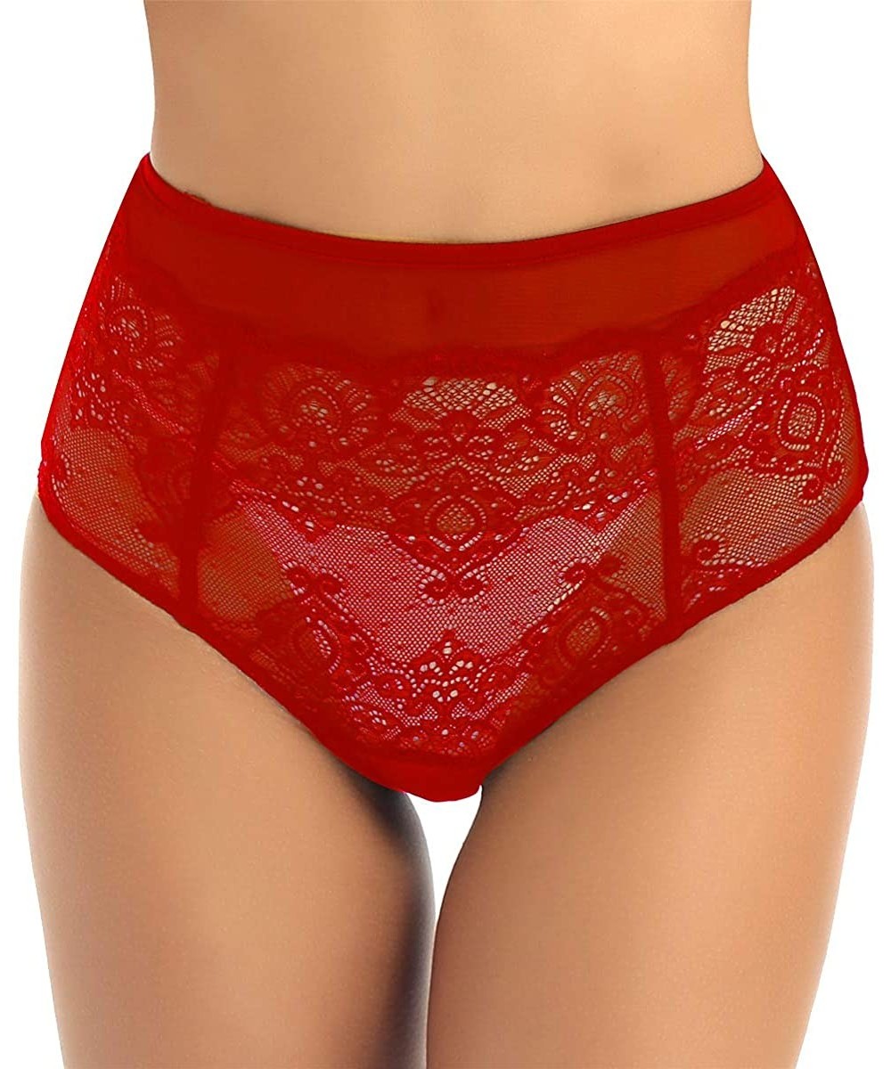 Bottoms Women High Waist Lace Floral See Through Booty Shorts Bodyshaper Underwear - Red - C319DCC0RK7