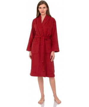 Robes Women's Robe- Turkish Cotton Terry Shawl Bathrobe - Cranberry - CJ12EV7L3EB