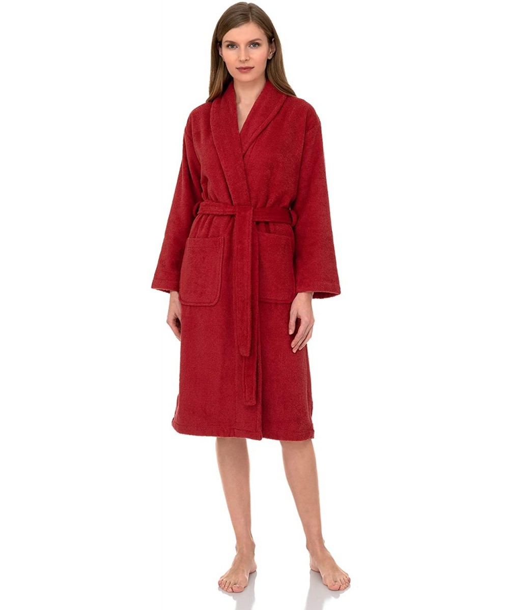 Robes Women's Robe- Turkish Cotton Terry Shawl Bathrobe - Cranberry - CJ12EV7L3EB