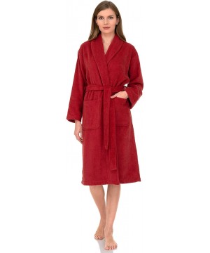 Robes Women's Robe- Turkish Cotton Terry Shawl Bathrobe - Cranberry - CJ12EV7L3EB