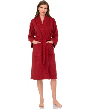 Robes Women's Robe- Turkish Cotton Terry Shawl Bathrobe - Cranberry - CJ12EV7L3EB