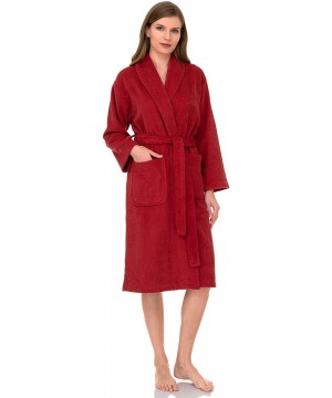 Robes Women's Robe- Turkish Cotton Terry Shawl Bathrobe - Cranberry - CJ12EV7L3EB