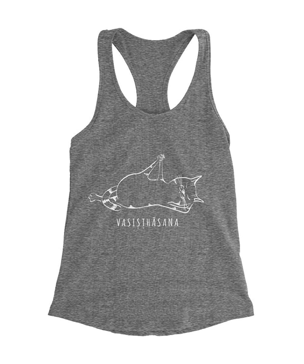 Camisoles & Tanks Yoga Cat Side Plank Pose Vasisthasana Triblend Racerback Tank Top - Heather Grey - CR197C978LA