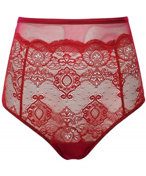 Bottoms Women High Waist Lace Floral See Through Booty Shorts Bodyshaper Underwear - Red - C319DCC0RK7