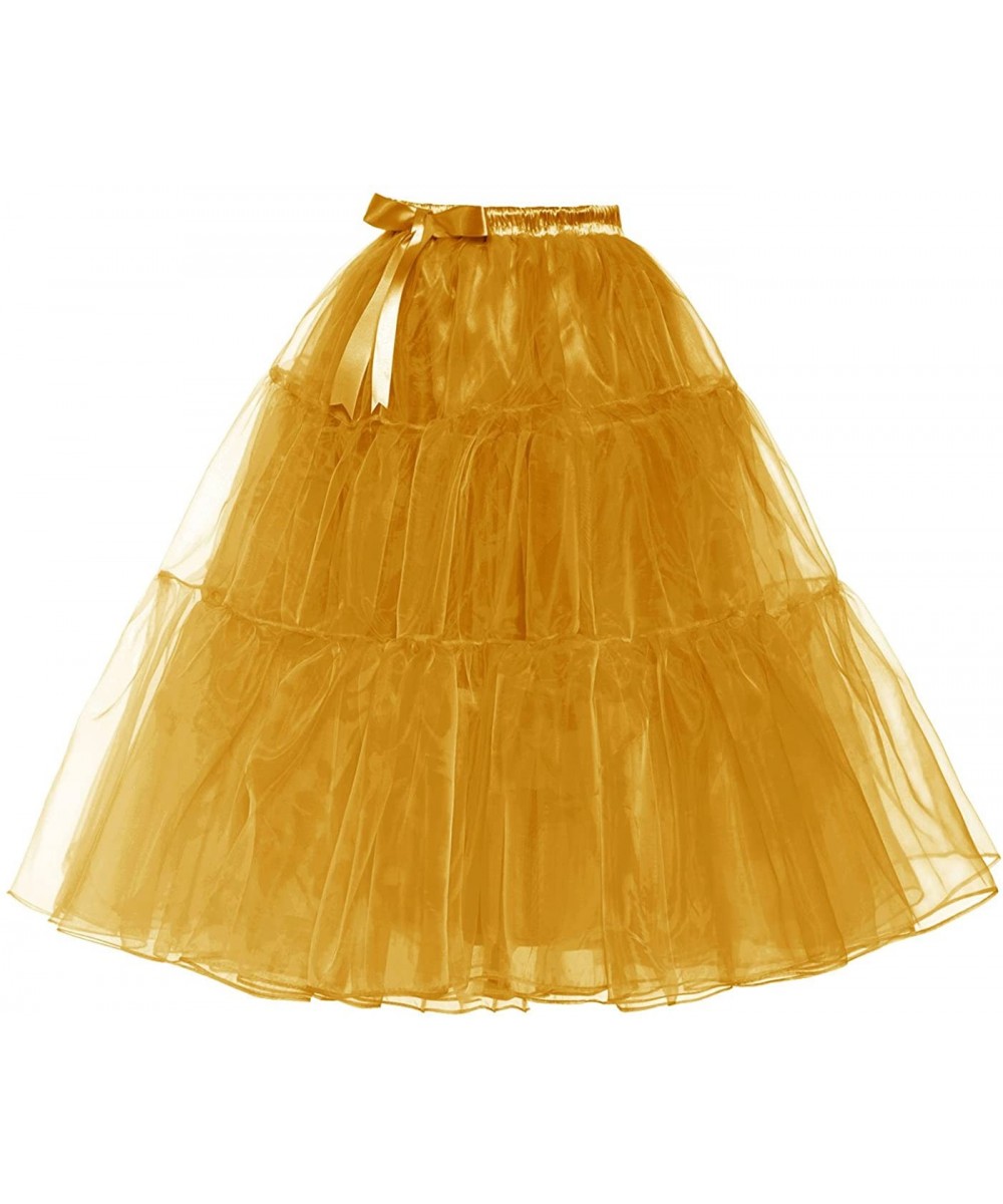 Slips Women's 1950s Petticoat Slip A Line Short Skirt Crinoline Knee Length - Gold - CT189QEM29Y