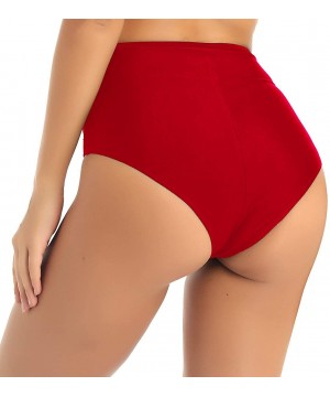 Bottoms Women High Waist Lace Floral See Through Booty Shorts Bodyshaper Underwear - Red - C319DCC0RK7