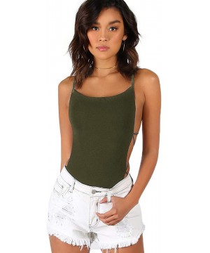 Shapewear Women's Sleeveless Scoop Neck Strappy Backless Bodysuit - Olive - CB18YMD7C46