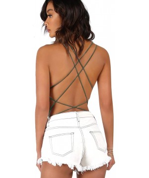 Shapewear Women's Sleeveless Scoop Neck Strappy Backless Bodysuit - Olive - CB18YMD7C46