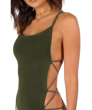 Shapewear Women's Sleeveless Scoop Neck Strappy Backless Bodysuit - Olive - CB18YMD7C46