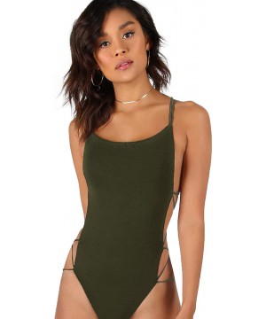 Shapewear Women's Sleeveless Scoop Neck Strappy Backless Bodysuit - Olive - CB18YMD7C46