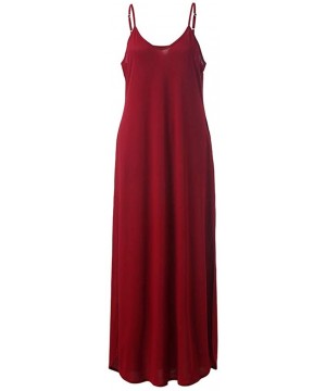 Slips Dresses for Women Casual Work Fashion Lady Long Sleeve Round Neck Solid Elegant Party Long Dress with Pocket - 0b Red -...