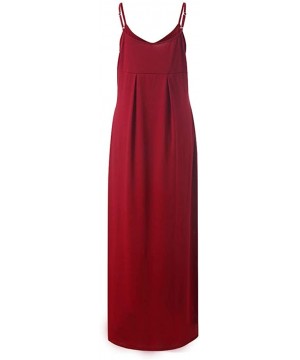 Slips Dresses for Women Casual Work Fashion Lady Long Sleeve Round Neck Solid Elegant Party Long Dress with Pocket - 0b Red -...