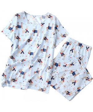 Sets Women's Pajama Sets Short Tops with Capri Pants Cotton Sleepwear Ladies Sleep Sets - Blue Deer - C419D42OGIE