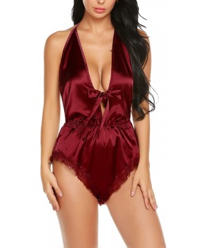 Baby Dolls & Chemises Women Lingerie Teddy Deep V Halter Teddy One Piece Bodysuit Satin Sleepwear Sleeveless Jumpsuit Rompers...