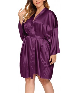 Robes Women's Plus Size Silky Robes Plus Size Satin Robes Plus Bridesmaid Robes Soft Sleepwear (1X-4X) - Purple - CF19C72CQMQ