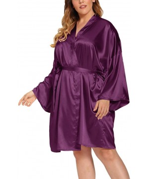 Robes Women's Plus Size Silky Robes Plus Size Satin Robes Plus Bridesmaid Robes Soft Sleepwear (1X-4X) - Purple - CF19C72CQMQ