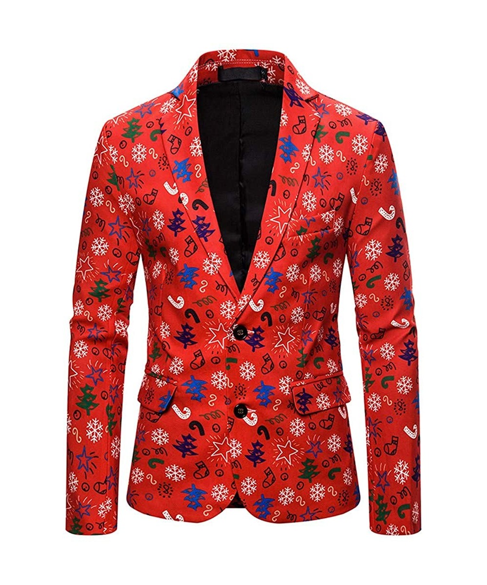 Thermal Underwear Fashion/Ugly Xmas Costumes Prints Jacket Winter Long Sleeve Blazer Dress Coat - Red - CH19266G3QH