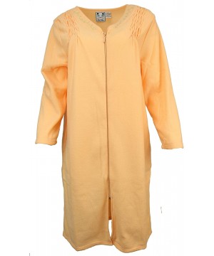 Robes Sutton Women's Terry Zippered Cover-up Robe with Pockets- Long Sleeves - Smocked Tangerine - C518TUYOKIQ