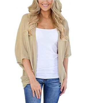 Garters & Garter Belts Womens Solid Chiffon Kimono Cardigans Short Sleeve Loose Tops Casual Jacket - Beige - CS1945C6Y2X