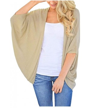 Garters & Garter Belts Womens Solid Chiffon Kimono Cardigans Short Sleeve Loose Tops Casual Jacket - Beige - CS1945C6Y2X