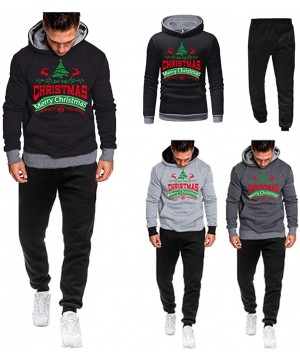 Thermal Underwear Zipper Tracksuit Men Hoodie Casual Sport Christmas Printing Plus Velvet Suit Classic Outfit - B-gray - C918...