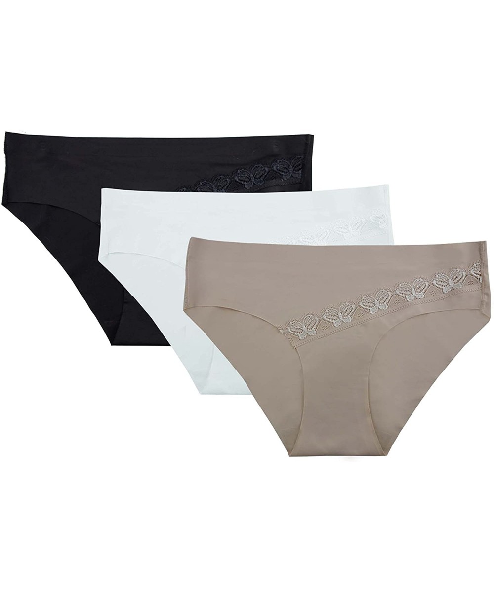 Panties Laser Cut Brief with Design Women's Panties - 3 Pack - Black- White- Nude - C712O2QIC83