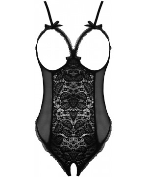 Baby Dolls & Chemises Sexy Teddy Lingerie for Women Lace One Piece Bodysuit - Black - C518QDS93W8