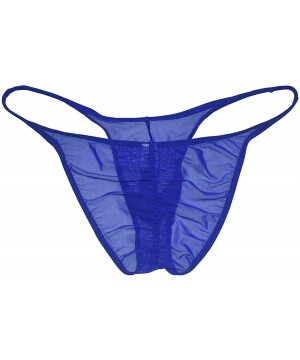 Bikinis Men Slinky Brazilain Bikini Briefs Underwear Ruched Back Sheer Cheeky Briefs - Blue - CR196S8WX9I