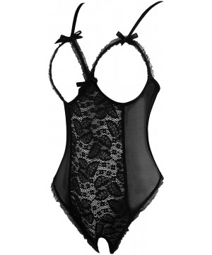 Baby Dolls & Chemises Sexy Teddy Lingerie for Women Lace One Piece Bodysuit - Black - C518QDS93W8