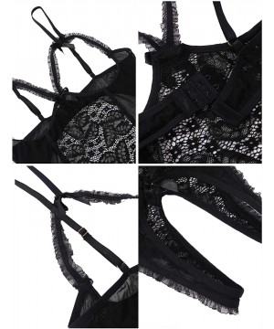 Baby Dolls & Chemises Sexy Teddy Lingerie for Women Lace One Piece Bodysuit - Black - C518QDS93W8