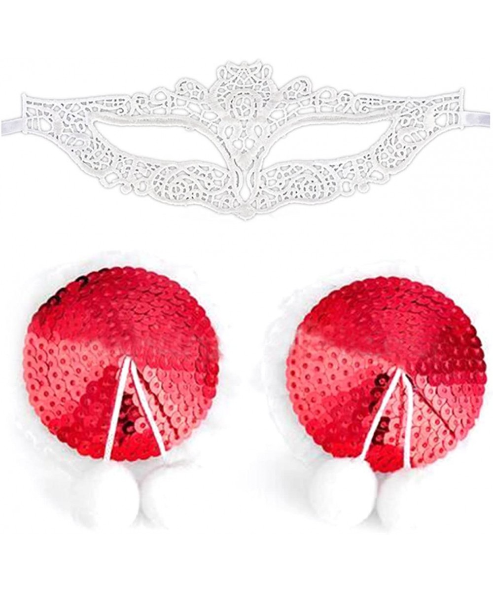 Accessories Wedding/Valentine/Birthday/Holidays Sequin/Feather Nipple Cover & Lace Mask Sticker Pasties - White Ball - C01883...