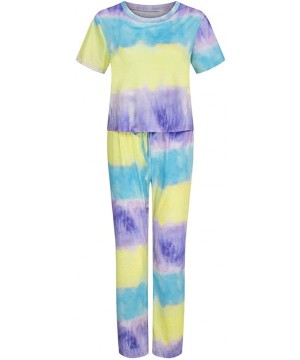 Sets Two Piece Sweatsuit Casual Short Sleeve and Long Pants Pajamas 2020 New Tie Dye Sleepwear - Yellow - C219C4GREWL