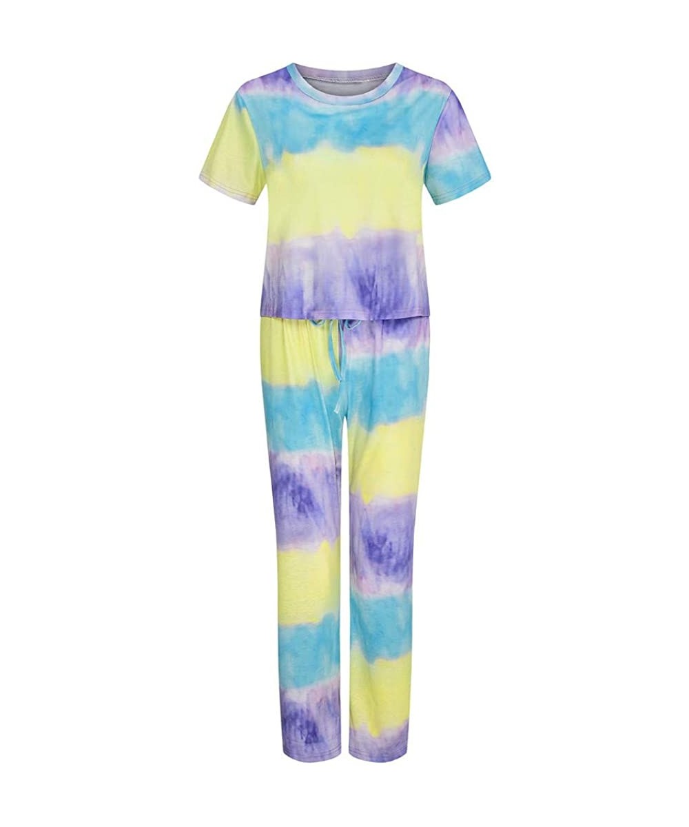 Sets Two Piece Sweatsuit Casual Short Sleeve and Long Pants Pajamas 2020 New Tie Dye Sleepwear - Yellow - C219C4GREWL